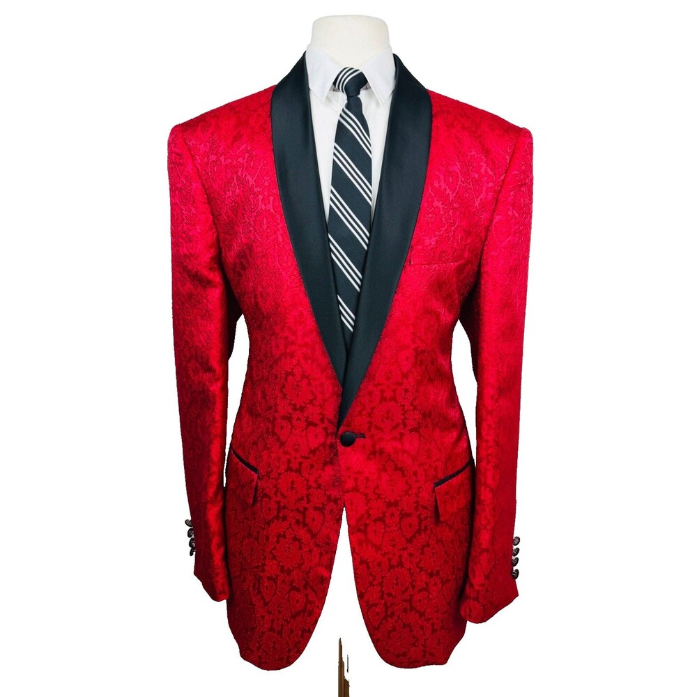 STATEMENT ITALY Mens 46L Red Soft Wool Tuxedo Blazer Sport Coat Suit Jacket
